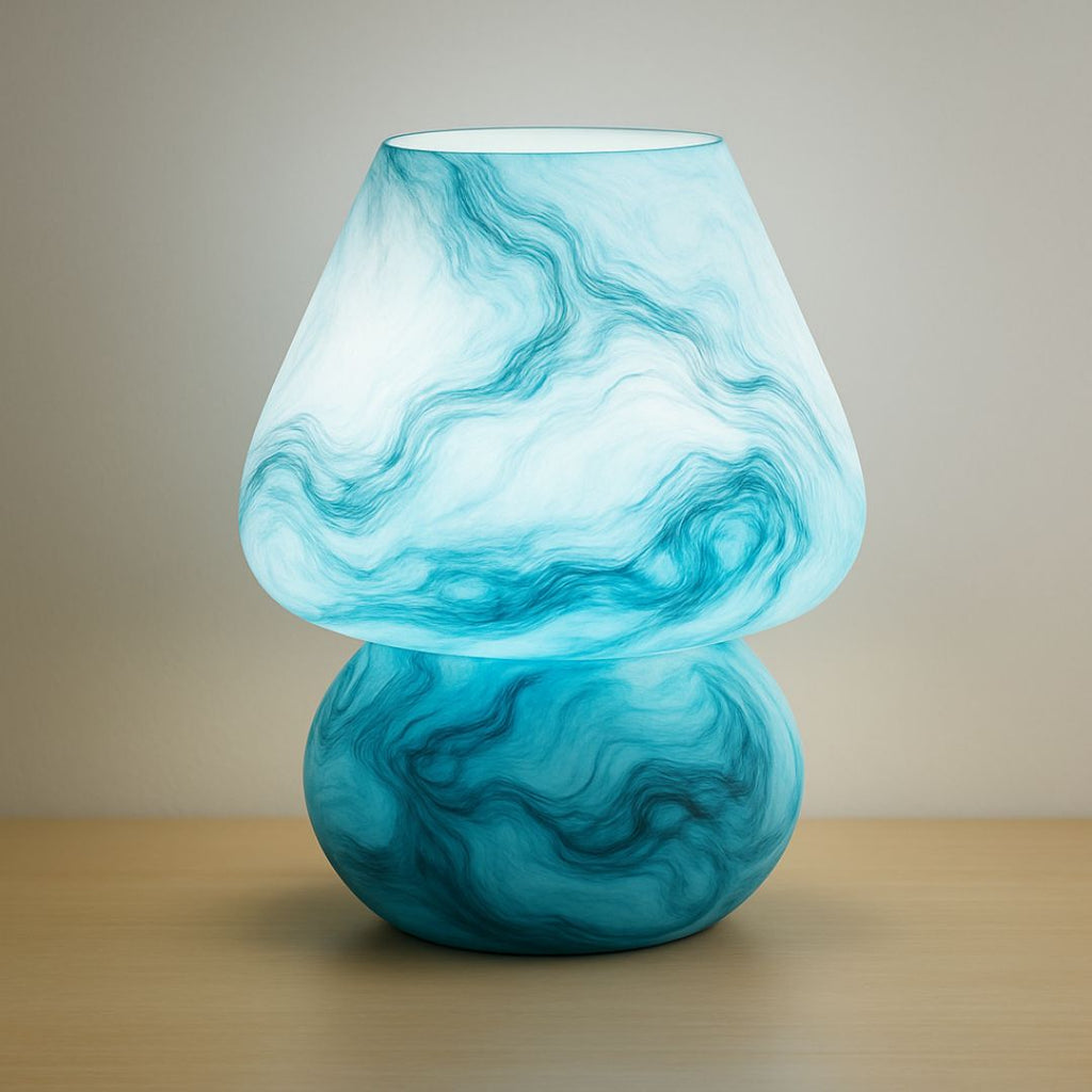 Artful Aura – Marbled Glass Table Lamp in Ocean Mist