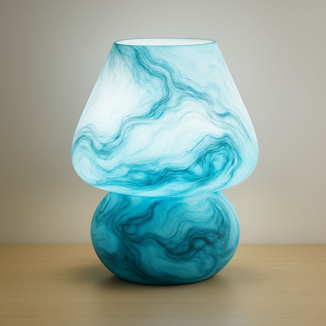 Artful Aura – Marbled Glass Table Lamp in Ocean Mist