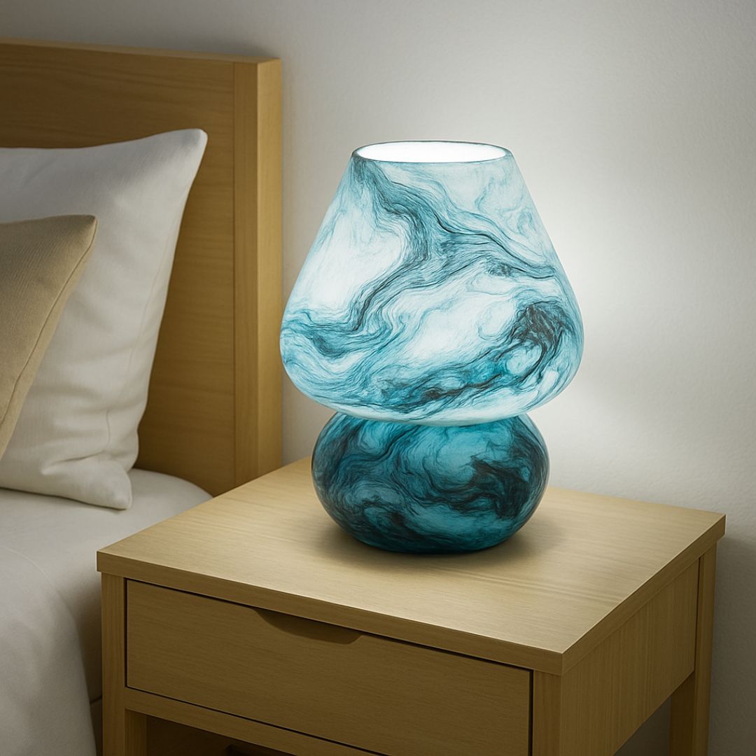 Artful Aura – Marbled Glass Table Lamp in Ocean Mist