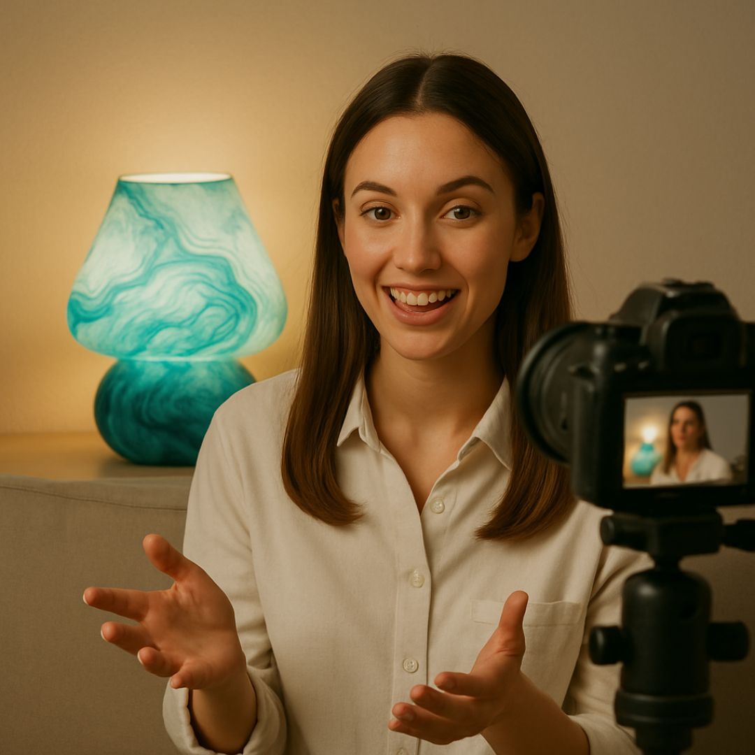 Artful Aura – Marbled Glass Table Lamp in Ocean Mist