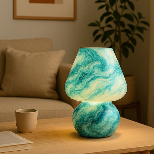 Artful Aura – Marbled Glass Table Lamp in Ocean Mist