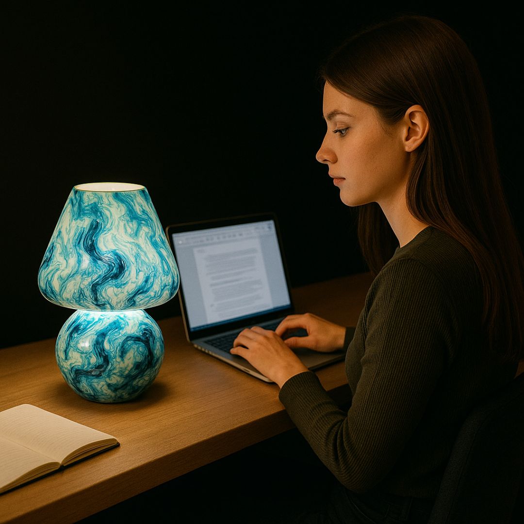 Artful Aura – Marbled Glass Table Lamp in Ocean Mist