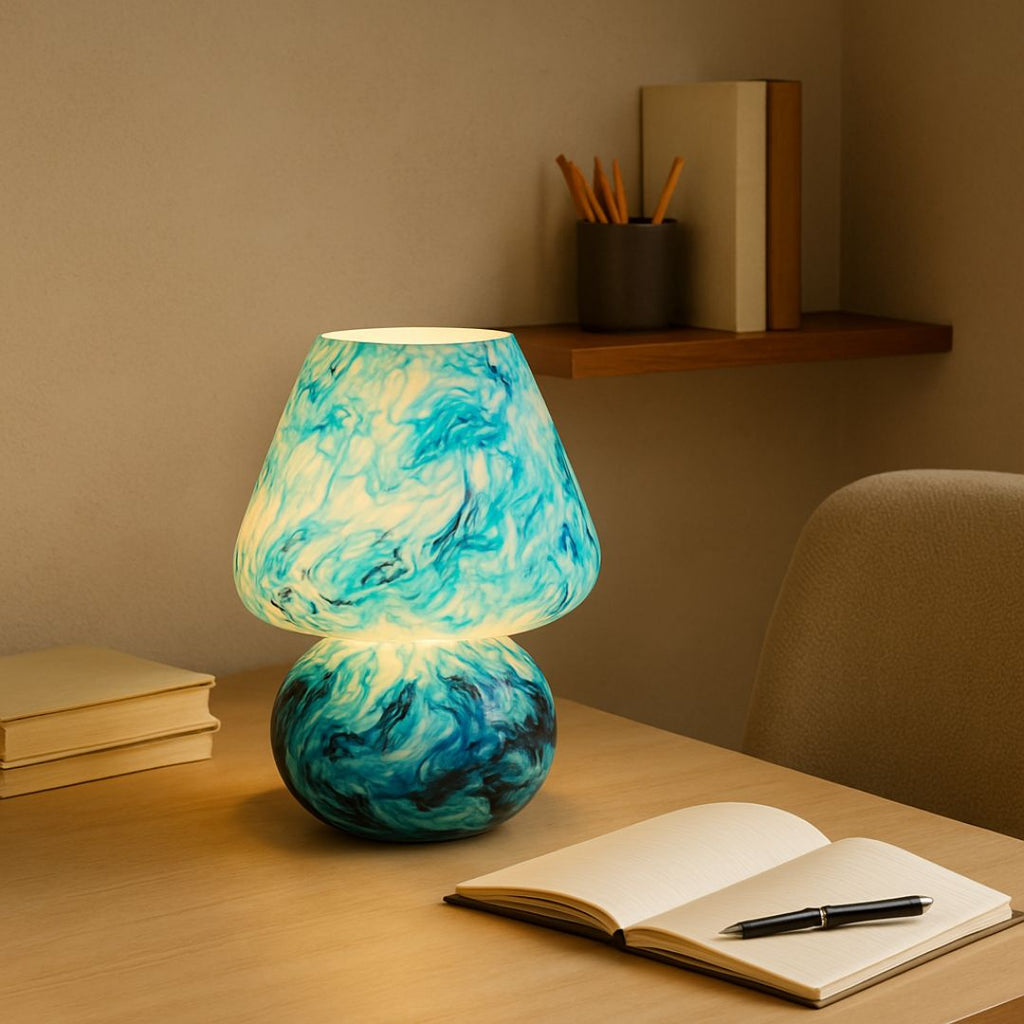 Artful Aura – Marbled Glass Table Lamp in Ocean Mist