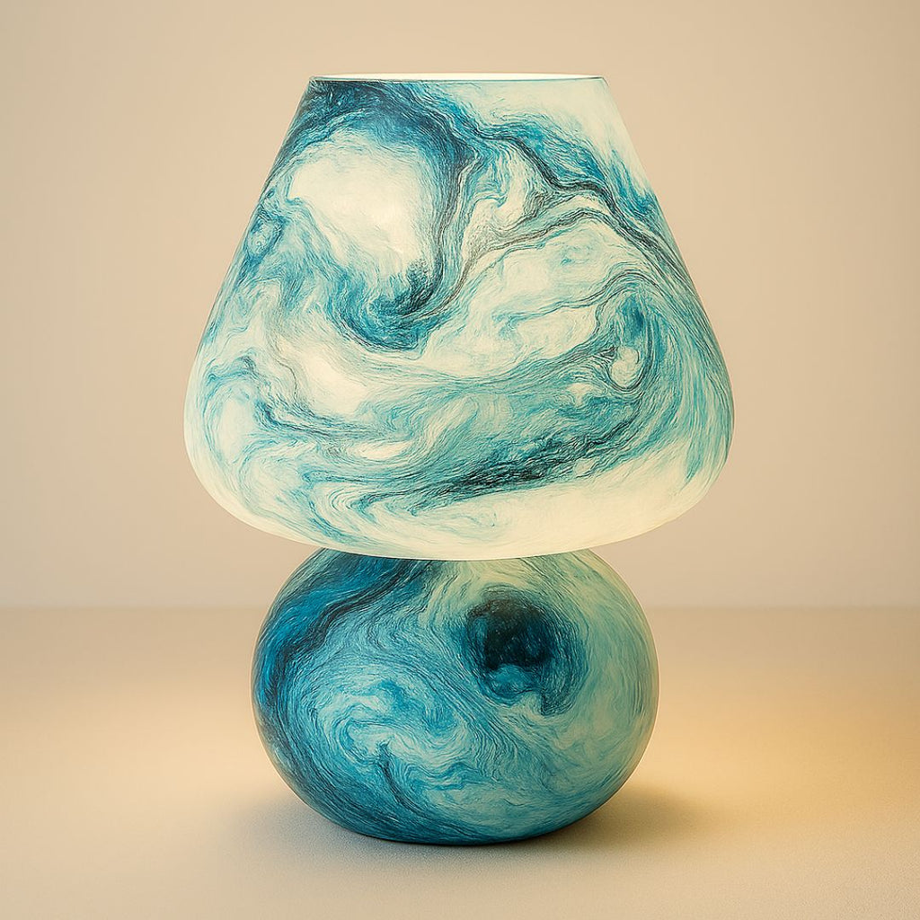 Artful Aura – Marbled Glass Table Lamp in Ocean Mist