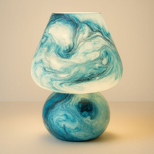 Artful Aura – Marbled Glass Table Lamp in Ocean Mist