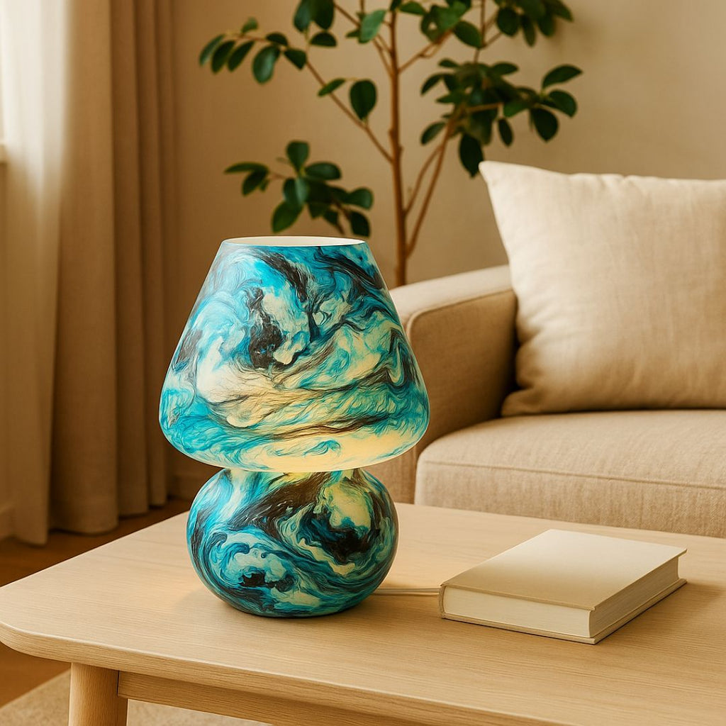 Artful Aura – Marbled Glass Table Lamp in Ocean Mist