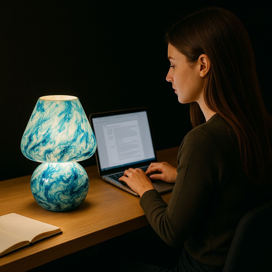 Artful Aura – Marbled Glass Table Lamp in Ocean Mist