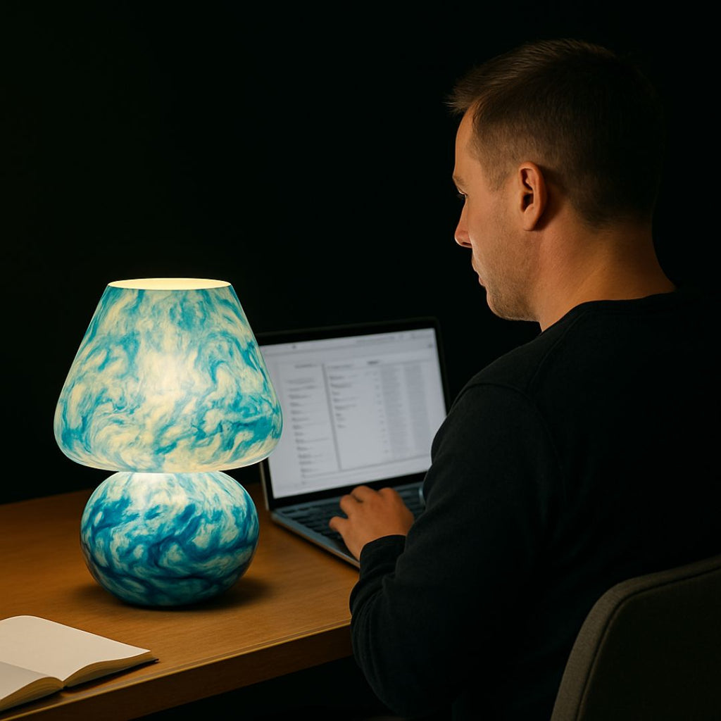 Artful Aura – Marbled Glass Table Lamp in Ocean Mist