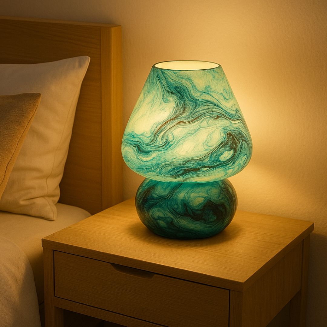 Artful Aura – Marbled Glass Table Lamp in Ocean Mist